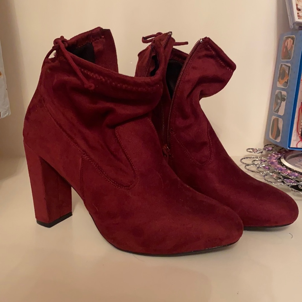 maroon heeled ankle booties